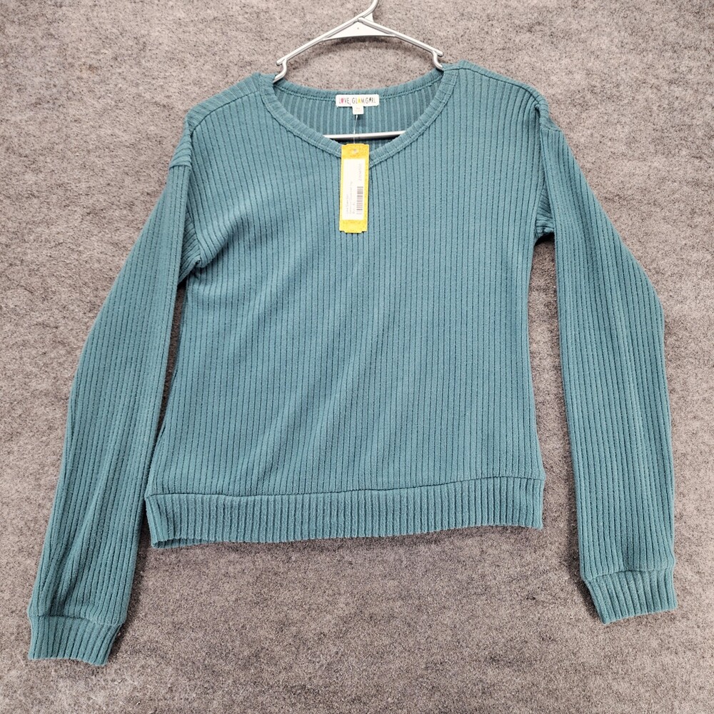 Stitch Fix Love Glam Girl Shirt Girls XL Long Sleeve Green Ribbed